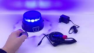 AKU LED maják, 12x3W modrý, diaľkové ovládanie, magnet, ECE R10