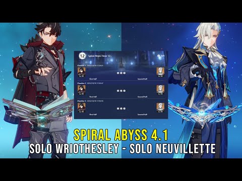 Solo C0 Wriothesley and Solo C0 Neuvillette - Genshin Impact Abyss 4.1 - Floor 12 9 Stars