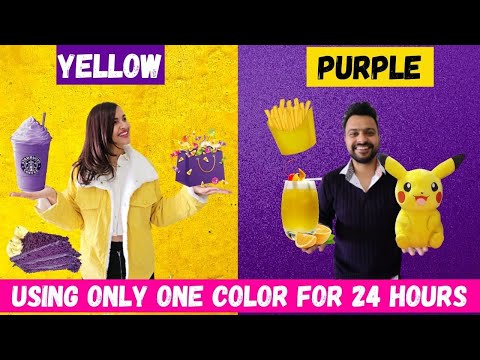 YELLOW vs PURPLE CHALLENGE 💜💛|| EATING & BUYING Everything In ONE COLOR For 24 Hours
