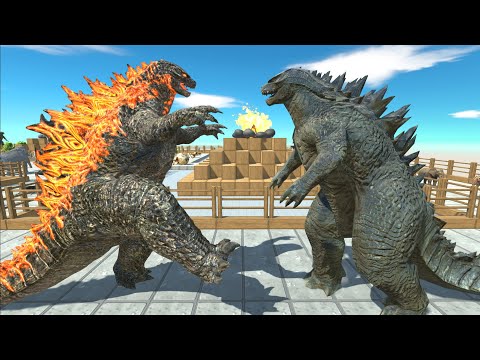 Godzilla 2021 Pyramid Death Run VS Godzilla 2014 - Animal Revolt Battle Simulator