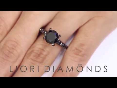 BDR- 212 - 3.40 Carat Certified Natural Black Diamond Engagement Ring 14k Black Gold