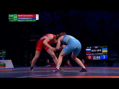 Final 5-6 WW - 58 kg: I. CHYKHRADZE K (UKR) df. K. MURTUZALIEVA (RUS) by VSU, 10-0