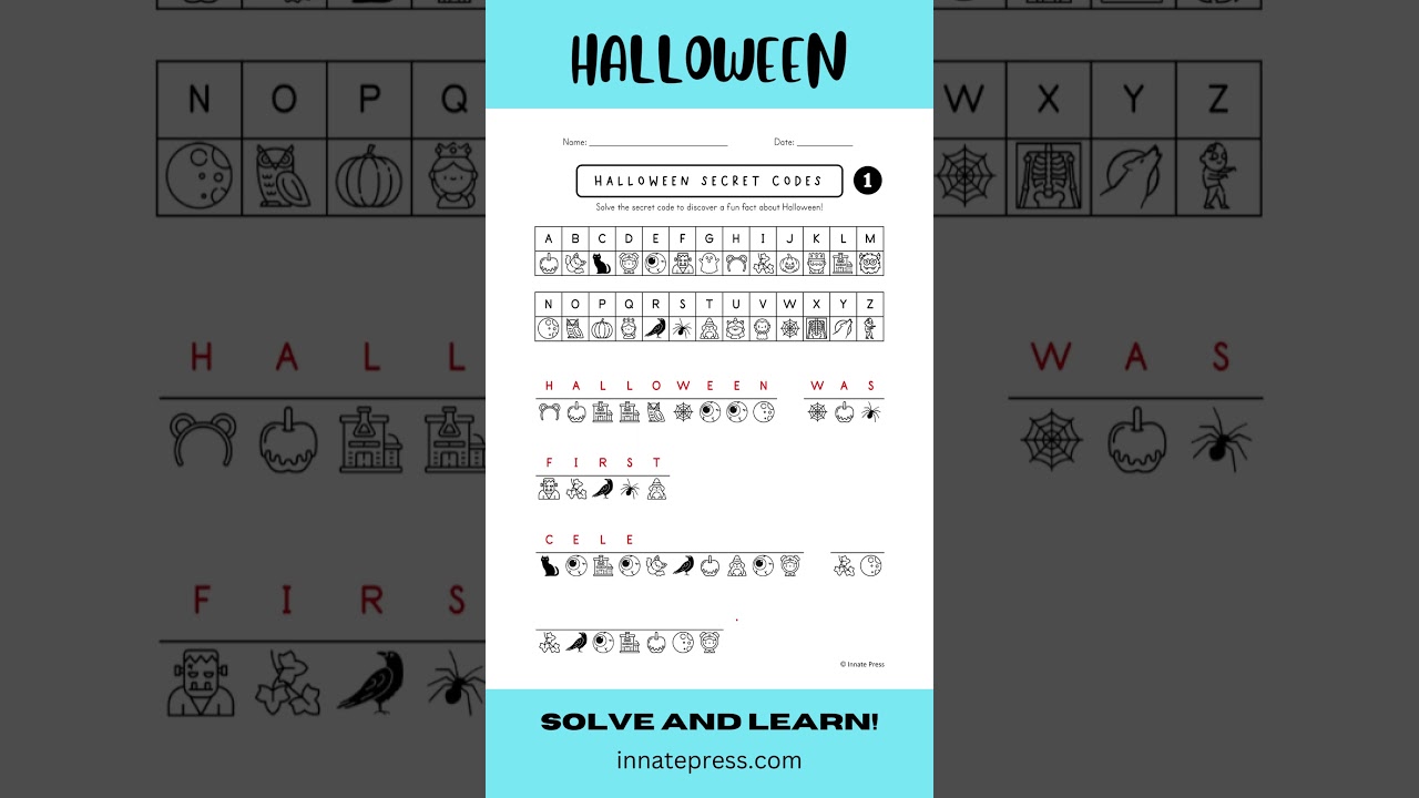 Halloween Secret Code Worksheets for Kids #criticalthinking #teacherspayteachers #learningfun
