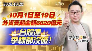 20261020《股市最錢線》#高閔漳”10月1日至19日，外資賣超金額6620億元，台股連季線都沒破！！”