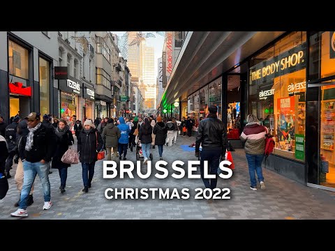 🇧🇪 Bruxelas, Bélgica - Ruas lotadas antes do Natal de 2022 [4K]