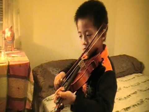 Jian Jian practices violin - O Come, Little Children