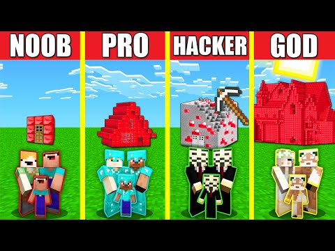 Noob Builder - Minecraft - Minecraft Battle: REDSTONE HOUSE BUILD CHALLENGE - NOOB vs PRO vs HACKER vs GOD / Animation BLOCK