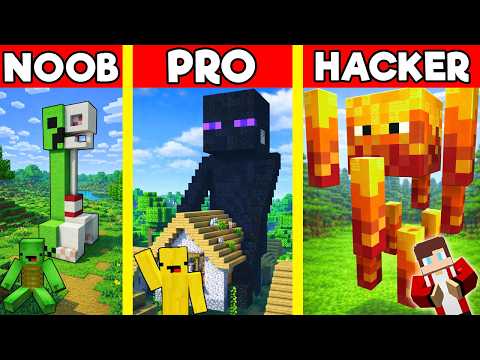 MOB Statue House Build Battle In Minecraft - NOOB VS PRO CHALLENGE - Maizen Mizen Mazien Parody