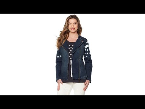 DG2 by Diane Gilman Stars and Stripes Denim Moto Jacket