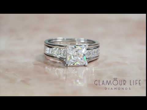 Lab created Diamond Princess Cut 2-Piece Engagement Wedding Ring in Solid White 14k Gold