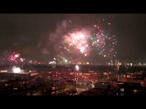 Fireworks, Perenstraat The Hague by drone, 2026 01 01 at 00 15 AM