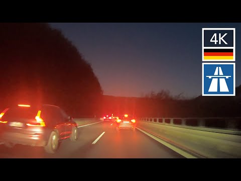 WINTER NIGHT AUTOBAHN DRIVE GERMANY 🇩🇪 A8 Ulm to Stuttgart - Drachensteiner Hang