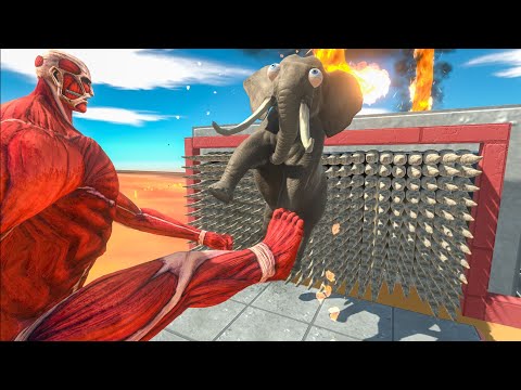 COLOSSAL TITAN Epic KICK UNITS INTO SPIKE WALL AND TRAP LAVA - Animal Revolt Battle Simulator