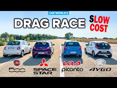 LOW COST: FIAT 500 vs TOYOTA AYGO vs MITSU SPACE STAR vs KIA PICANTO DRAG RACE