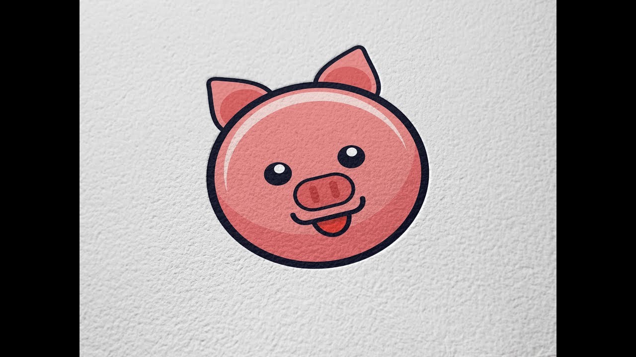Cute Pink Pig Vector Icon/Badge Adobe Illustrator Tutorial