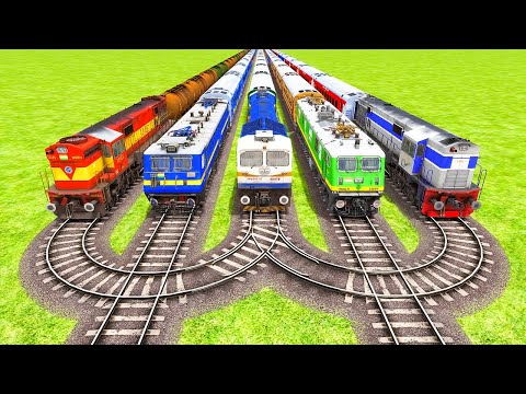 Big Mistake Five Curvy Overlapping Rail Tracks Vs Trains Crossing - BeamNG.Drive