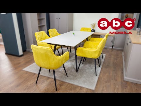 Set Masă Living Extensibilă DTM0101CS Bej cu 6 Scaune Tapițate KJC38 Verzi 1