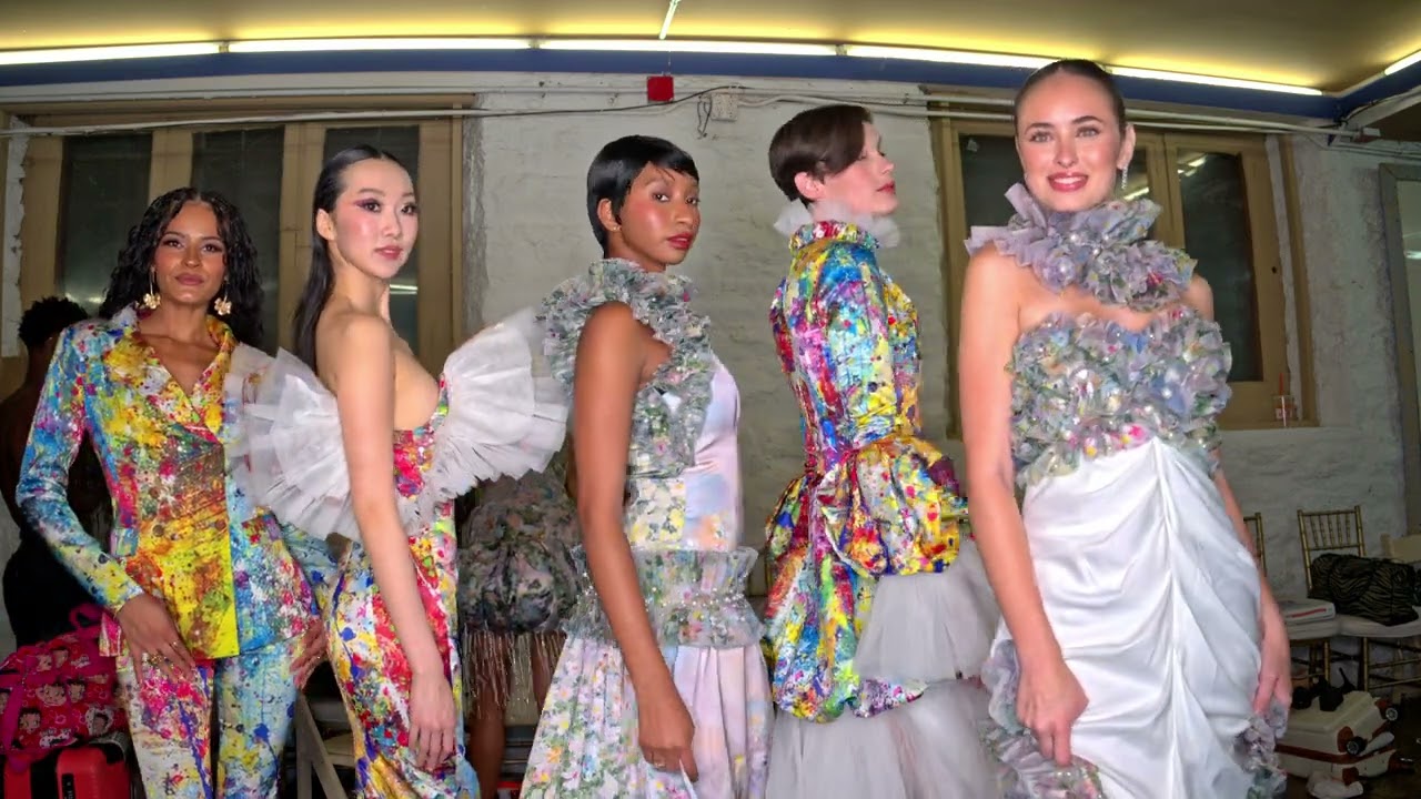 Model Theresa poses with four Models wearing Designer Keziah  @ArtHeartsFashion NYFW