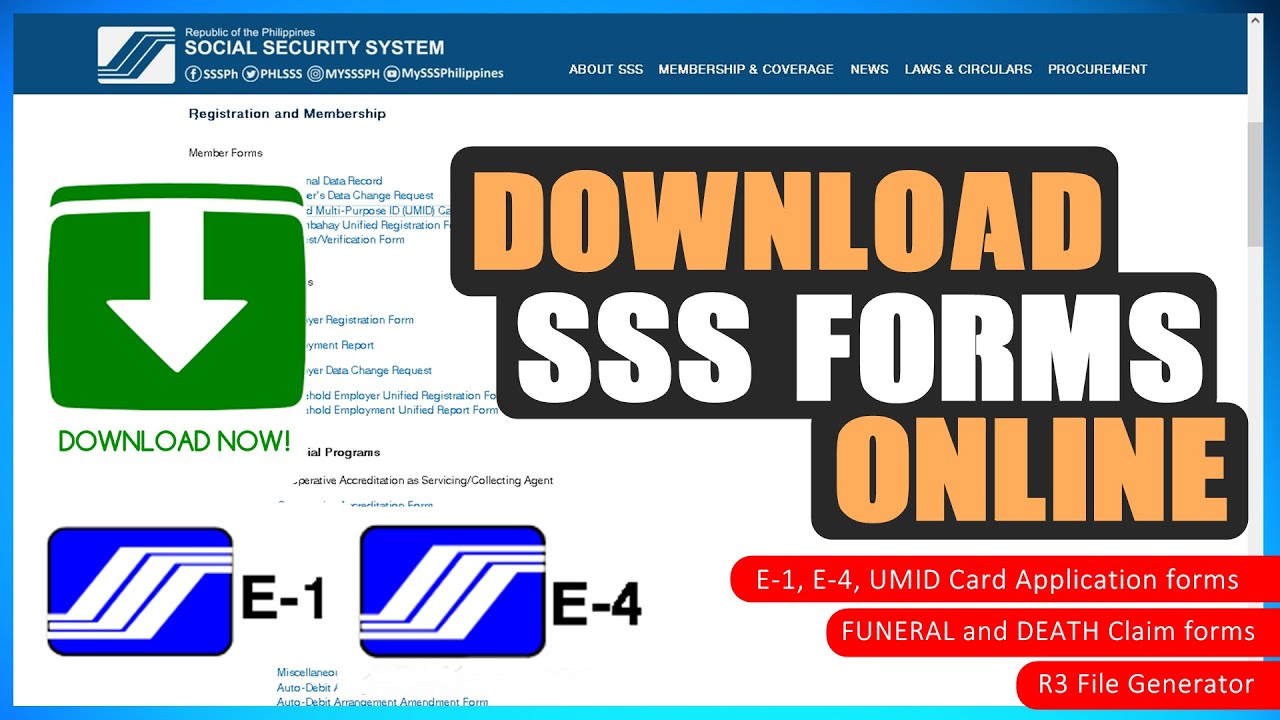 HOW TO DOWNLOAD SSS FORMS ONLINE (E-1, E-4, DEATH AND FUNERAL CLAIM FORM, ACOP FORM, R3 PROGRAM)
