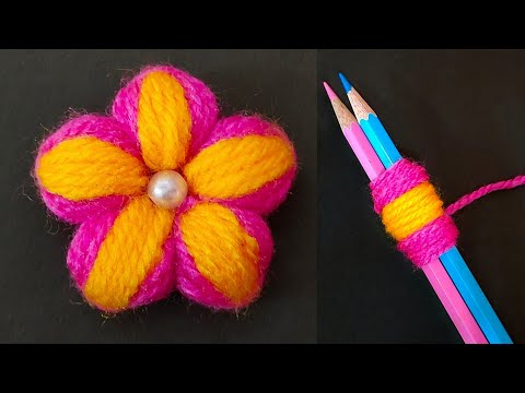 Super Easy Woolen Flower Making with Pencil - Embroidery flower making - Wool craft