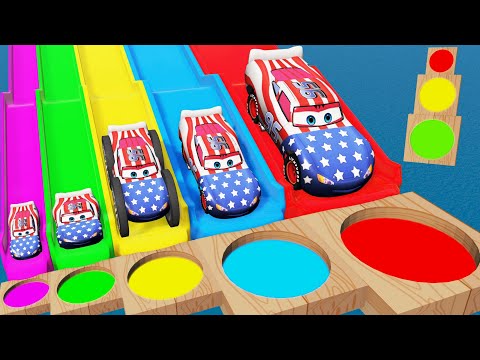 Big & Small Mcqueen vs Slide Colors with Trains vs Portal Trap vs Traffic Lights | BeamNG.Drive #5