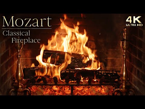 Crackling Fireplace & Classical Music Ambience ~ Mozart's Piano & Symphony Study Music Ambience
