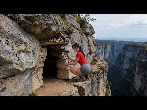 TIMELAPSE - She Builds a Secret Cliff Shelter Under a Huge Rock | Survival Alone