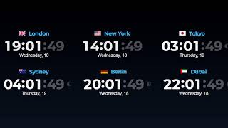 🌐 24/7 World Clock | Live Time from Major Cities: London, NY, Tokyo, D