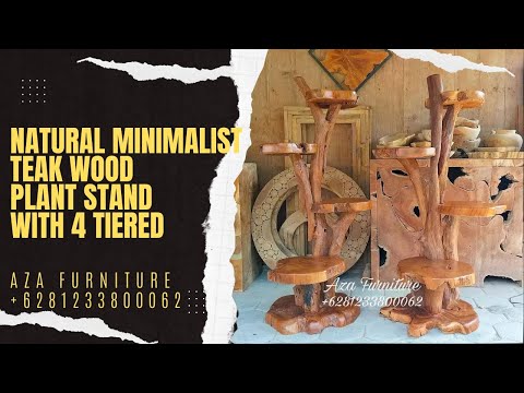 Natural Minimalist Teak Wood Plant Stand with 4 Tiered | Wooden Furniture