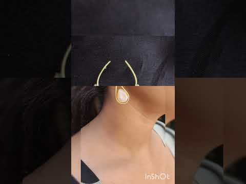 Artistic Brass Gold Outline Earrings with Water Drop Gem Shape Inlay