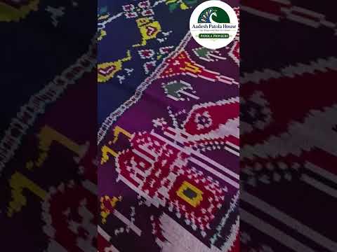 Single Ikat Patola Saree Pink Elephant motifs and Blue Animal motifs