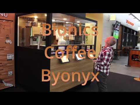 Bionics Coffee Byonyx: Robotic coffee kiosk at XNA airport, Onyx Coffee Lab