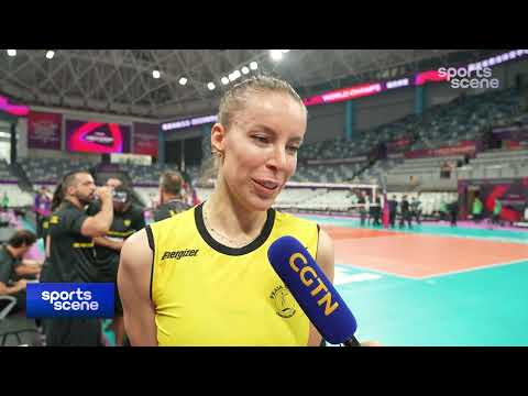 Central Dentil Praia Clube's Rabadzhieva of Bulgaria on facing VakifBank at Club World Champs