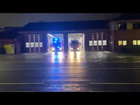 Pump And Turntable Ladder Turnout From Stretford Fire Station - Greater Manchester Fire And Rescue