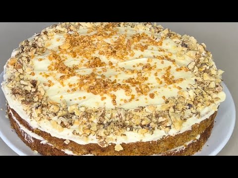 HOW EASY TO MAKE MOIST CREAM CHEESE CARROT CAKE WITH COFFEE CRUNCH & TOASTED WALNUTS.