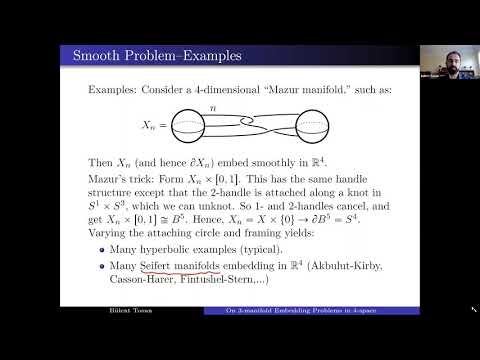 Bulent Tosun: 3-manifold embedding problem in 4-space (NCSGS, April 5, 2021)