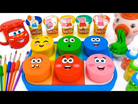 Satisfying DIY Rainbow Kinetic Sand Funny Face Cutting 🌈 Play Doh Kinetic Sand ASMR ✨