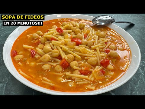 Sopa de fideos con Garbanzos muy fácil y rápido. En 20 Minutos ¡Te encantará!