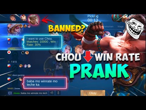 THIS IS WHAT HAPPENS WHEN TOP GLOBAL CHOU PRANK IN A RANKED GAME! CHOU LOW WINRATE PRANK| MLBB