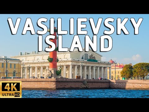 Walk on Vasilievsky Island in St. Petersburg. Dancing in the street. Walking tour 4k.