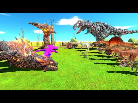 Lava War - LAVA Team VS Tek Rex Team & Indominus Rex  - Animal Revolt Battle Simulator
