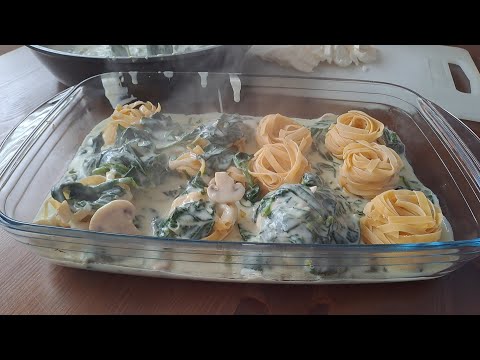 NIDI DI TAGLIATELLE CREMOSI al forno A CRUDO agli SPINACI e FUNGHI