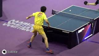 table tennis skills slowmotion analysis YG serve & forehand topspin attack HARIMOTO Tomokazu(JPN)