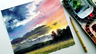 WATERCOLOR painting SKY and Clouds Step by Step/ Simple Landscape