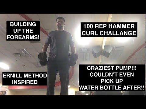 100 REP 20LB hammer curl challenge: without dropping weights  for time! Ernill method inspired!