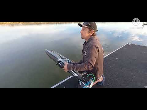 rc boat . zonda pb speed run so far 133kph 83mph with the geico36 props stock electronics