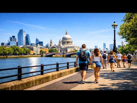 London Walking Tour on a Sunny Day ☀️ | Relaxing South Bank Walk (4K UHD)