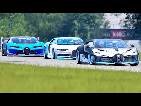 Bugatti Divo vs Bugatti Chiron vs Bugatti Vision GT - Old Monza