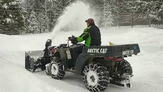 Bercomac snowblower Review and Arctic Cat TBX ATV Cleaning up 12 snow storm in Maine March 4, 2023