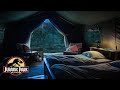 Shelter in Jurassic Park on a rainy night | Dinosaur jungle at night | Rain, dinosaur sounds, ASMR